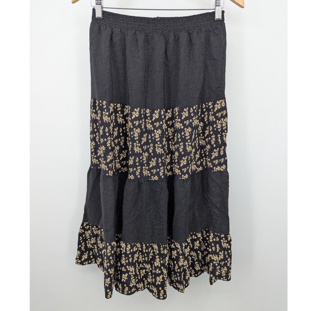 Connections Related Separates Skirt Black Cream Floral Polka Dot Medium 12-14